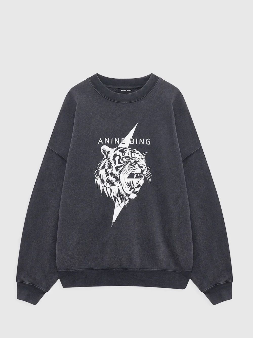 New Anine Bing Miles Tiger Crewneck Sweatshirt in Washed Black - size small - Picture 2 of 4